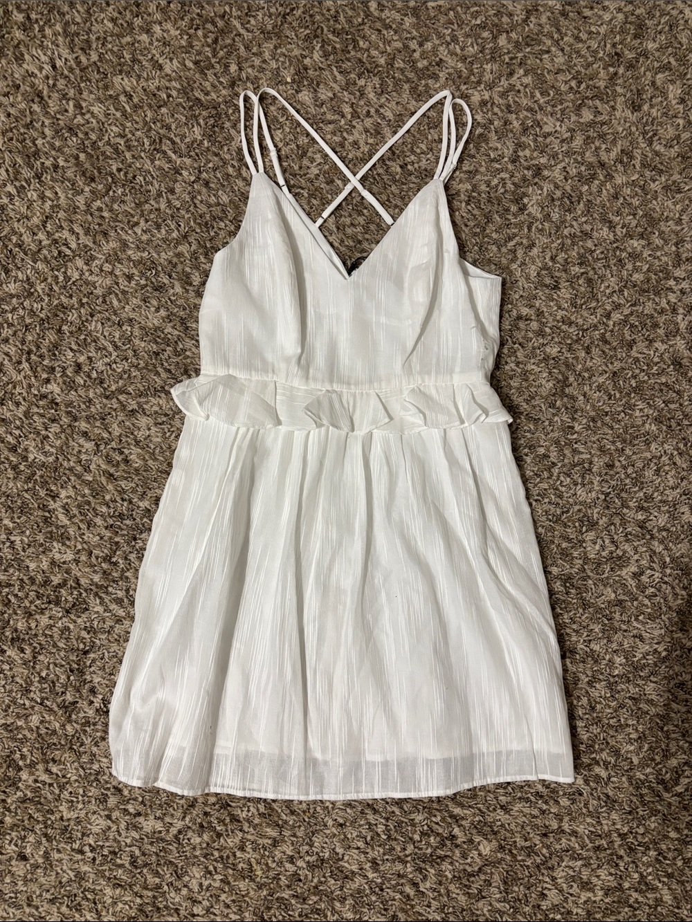 White Strappy Ruffle Waist Dress NWT